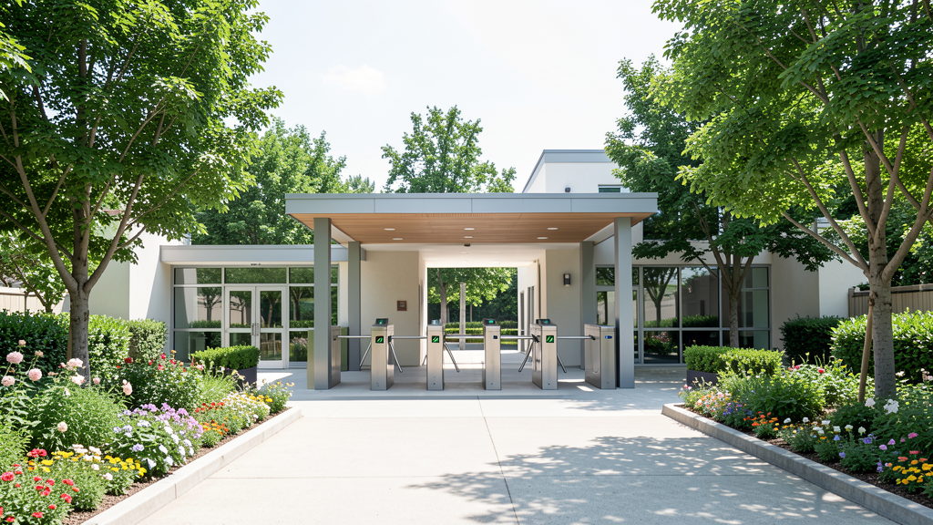 Toronto Zoo entrance with turnstiles and landscaping